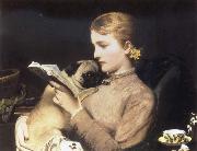 Charles Barber Girl Reading with Pug painting